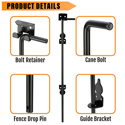 18" Heavy Duty Cane Bolt Drop Rod-Steel Gate Ground Latch Designed for Wood Metal Vinyl Gates or Double Doors Fence Applications-2 Pack - size: 18 Inch-2 Pack