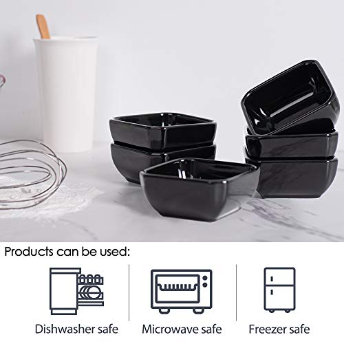 DELLING 6 Oz Square Porcelain Ramekins Set of 6, Oven Safe Creme Brulee Ramekins - Black Ceramic Souffle Dishes, Dishwasher Microwave Freezer Safe Baking Cups for Dessert Custard Pudding - color: Black, size: 6oz