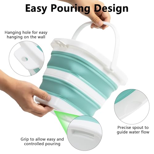 Collapsible Bucket, 1.32 Gallon 5L Small Mop Bucket for Cleaning, Car Washing, Portable Tub for Camping, RV, Beach, Sand, Fishing, Garden, Space Saving Plastic Water Basin Ice Buckets - color: Green, size: 5L