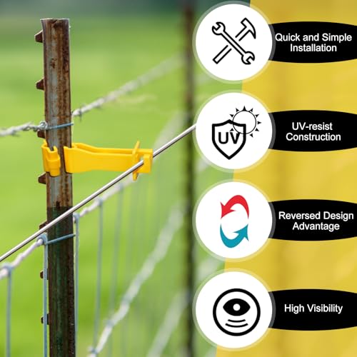 Outus 25pcs Reversed Extender Electric Fence TPost Insulators Snap, Yellow | Fit T Post Insulators, for Electric Fence Wire, Yard Agricultural Ranchers Farm - color: Yellow