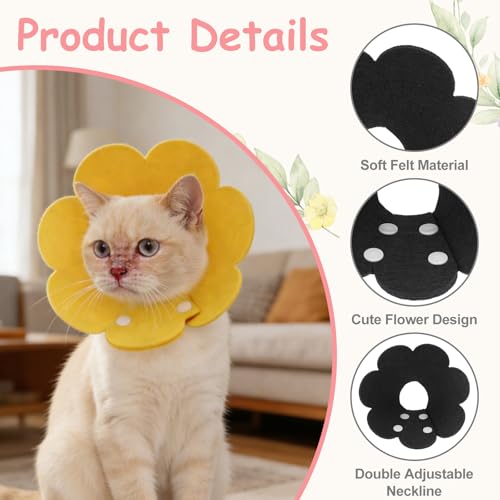 Felt Cat Recovery Collar, Cute Flower Cat Recovery Collar Adjustable Recovery Cones (2Pcs, XS 5.1-6.3inch, Black) for Small Dogs Kittens Cats - color: Black, size: XS（0-1 KG/0-2.2 lb）