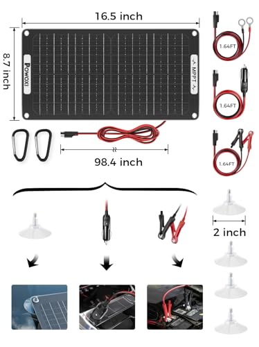 POWOXI MPPT 15W 12V Solar Car Battery Trickle Charger & Maintainer ETFE | Waterproof Flexible Solar Panel Kit | Prevents Overcharging with Smart Controller | Fits 12V Batteries for Boats, RVs & More - size: 15W-MPPT Pro