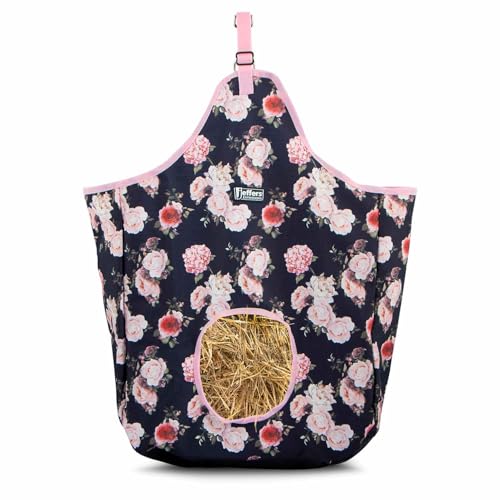 Jeffers Expression Top Loading Hay Bag for Horses & Livestock – Durable 600 Denier Hanging Hay Feeder, Water Resistant with Mesh Bottom, Easy Hanging Snap for Stall, Trailer, Travel - Rose Garden - color: Rose Garden