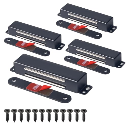 Mousike Magnetic Door Catch Heavy Duty 90lb Door Magnets with Strong Magnetic for Kitchen Cupboard Wardrobe Closet Cabinet Door Drawer Latch - color: Black, size: 4 Pack