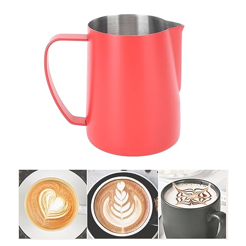 480ML Milk Frothing Pitcher,Steaming Pitcher,Milk Frother Cup,Coffee Frothing Cup 304 Stainless Steel Milk Frother Jug Point Mouth Latte Art Pitcher with Inner Scale(red) - color: Red