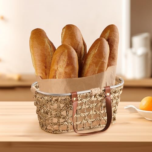 Egg Baskets for Collecting Fresh Eggs Farmhouse Handmade Wicker Hyacinth Egg Collecting Basket with Handle - color: Oval-Water Hyacinth