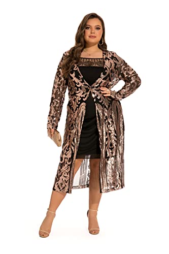 - 610 - Long Sleeves Full Sequins Open Front Duster Cardigan Cover-up Jacket Coat - color: Gold, size: 3X