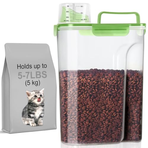 LEAWALK 5-7Lbs/6Qt Dog Cat Storage Container Portable with Upgraded Large Spout and Cup, Plastic Pet Food Dispenser for Small Animal Kibble, Bird Seed, Oatmeal, Rice, Flour, Brown Sugart (Clear Green) - color: Clear Green, size: 5L-1pack