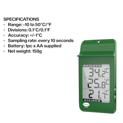 Digital Max Min Greenhouse Thermometer - Monitor Maximum and Minimum Temperatures for Use in The Garden Greenhouse or Home & Can Be Used Indoor or Outdoor Easily Wall Mounted