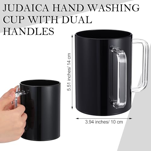 Dingion Judaica Hand Washing Cup for Netilat Yadayim,Black, Clear Handle | Black Acrylic Judaica Hand Washing Cup Stable Dual Clear Handles 5 Inch Netilat Yadayim Cup Traditional Jewish Ritual Kohanim - color: Black, Clear Handle