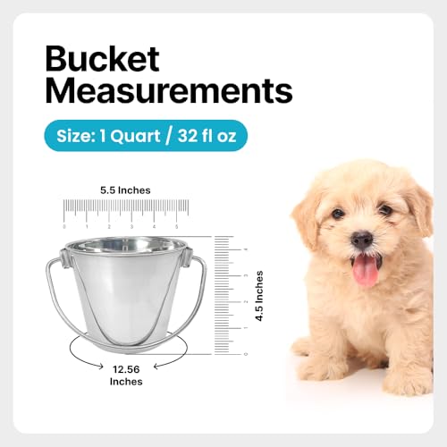 1 Quart Stainless Steel Bucket - Durable Metal Bucket 0.25 Gallon | Rust-resistant Bucket For Food Prep Cleaning Feeding & Watering Pets & Livestock - For Crates Kennel Cages & Fences - size: 1 Quart