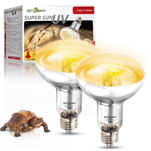 REPTI ZOO 2PACK Reptile Heat Lamp Bulb, 100W Full Spectrum UVA UVB Sun Lamp, Self-Ballasted Vapor Basking Lamp for Bearded Dragon Gecko Lizard Snake Chameleons Turtle Chicken