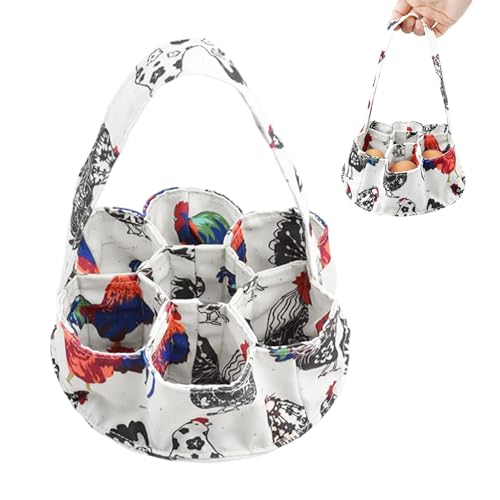 Egg Collecting Basket with 7 Pouches, Mini Egg Collecting Bags Gathering Bag for Fresh Eggs Transporting Storage, Farmhouse Eggs Gathering Basket for Chicken, Hen, Duck, Goose - color: White,7.87 x 2.76''
