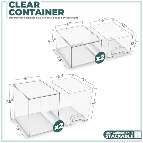 Sorbus Clear Stackable Storage Drawers (4 Pack, 7.6'' and 4.4'' Tall) | Acrylic containers with pull-out bins keep cosmetics, brushes and daily items sorted on bathroom counters or in cabinets. - size: 4 Pack, 7.6’’ and 4.4’’ Tall
