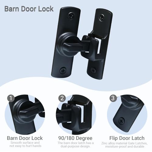 Upgraded Sliding Barn Door Lock - 90/180 Degree Flip Door Latch | Safety Protection Sliding Gate Latches, flip latch lock for Barns, Gardens, Bathrooms, Cabinets, Windows & Sliding Door