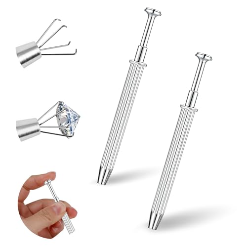 2Pcs Piercing Ball Grabber Tool for Changing Jewelry, Stianless Steel Flat Back Earring Applicator Internally Threaded Push Pin Piercing Grabber Tool - color: Silver-F