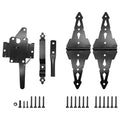 8" Heavy Duty Decorative Strap Hinges and Spring Loaded Latch Kit with Screws for Outdoor Fence Swing Gate Black Finish，Wood Gate Hardware Set，with Handle (1, Black)