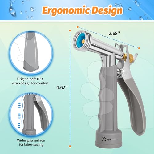 AUTOMAN Full Size Garden Hose Nozzle 4 Pack, High Pressure Pistol Grip Water Nozzle Sprayer with Threaded Front, Adjustable Spray Water Flow for Washing Car, Cleaning Ground, Watering Plants - size: 4 Pack, style: Zinc Alloy+TPR
