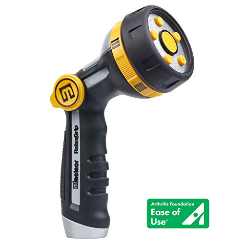 Melnor 65130AMZ RelaxGrip Thumb Control 5 Pattern w/Adpt Nozzle Bundle, QuickConnect Product Adapter, Black, Yellow - size: 5-Pattern, style: Thumb Control