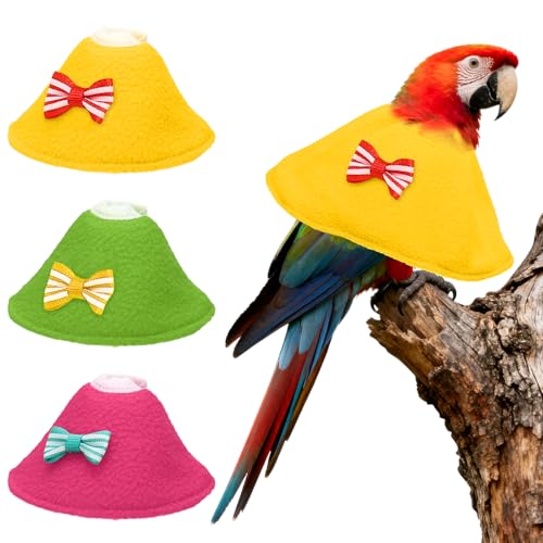 Bird Collars, Bird Cone Collar Protective Recovery Cones, Soft Adjustable Anti-Bite Feather Neck Protector (Yellow/Green/Pink, S, 3Pcs), Intended for Budgie/Cockatiel/Lovebirds - color: Yellow/Green/Pink, size: S