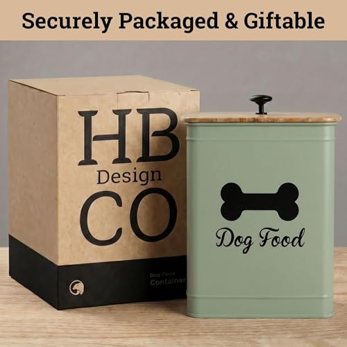 Metal Dog Food Container 5-7lb, 25 Cup w/ Airtight Bamboo Lid, Metal Handle | Pet Jar For Dogs up to 50lbs, Airtight Bamboo Lid, Sturdy Comfortable Metal Handle, Powder Coated Iron, Kibble Storage Bin - color: Sage Green: Bone