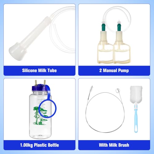 Yardwe Manual Milking Machine for Cows and Goats, Portable Hand Vacuum Pump Milking Kit with Single Teat Pump for Farm and Home Use, 1000ML