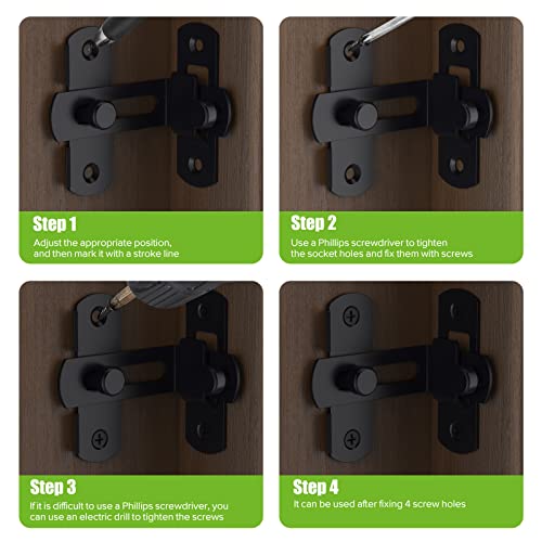 Barn Door Lock, 90 Degree Bifold Flip Door Latch, Black | Stainless Steel Angle Latch Lock for Barn, Bathroom, Outdoor, Garage - color: Black