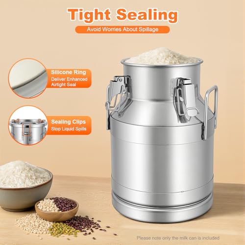 DYNAMI 2.6Gal Stainless Steel Milk Can with Sealed Lid and Handles,Anti-Leak Liquid Storage Barrel,Food Grade Container for Milk, Liquid,Solid Storage and Transport,Large Opening for Easy Cleaning - size: 2.6Gal
