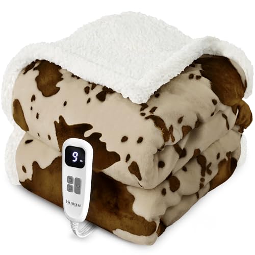 Heated Blanket Throw Blanket - Fast Heating Electric Blanket, Soft Heated Throw with 4 Time Settings,10 Heating Settings, Warm Gifts for Women Mom Grandma(50" x 60" Cow Print Apricot) - color: 05 - Apricot Ombre-khaki, size: Throw 50" x 60"