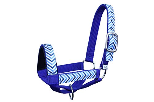 Double Layer Heavy Duty Padded Overlay Printed Nylon Cow Halter - 6 Month Warranty - color: Blue Chevron and Hurricane Blue, size: Large (Cow)