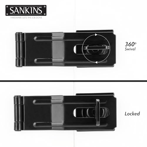 4.5" Swivel Staple Safety Hasps Latches with Twist Knob, Black 1Pcs | Stainless steel gate door hasp lock, safety packlock clasp brushed finish lock latchs for fence, gate, cabinet, pet cage - color: Black