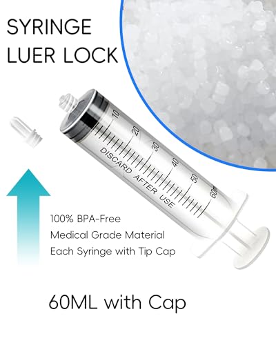 60ml Luer Lock Syringe without Needle - 60cc Plastic Syringes, Sterile, Individually Sealed, Pack of 30 - size: 60ML