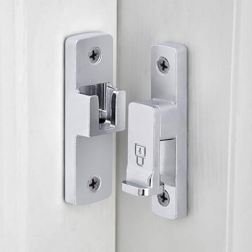 Silvery 90 Degree Barn Door Lock ，Right Angle Door Lock Latch | Zinc Alloy Flip Gate Latches,for bedroom,garage,balcony,barn,sliding door,bathroom,window,cabinet,drawer,pet enclosures - color: Silvery_90 Degree