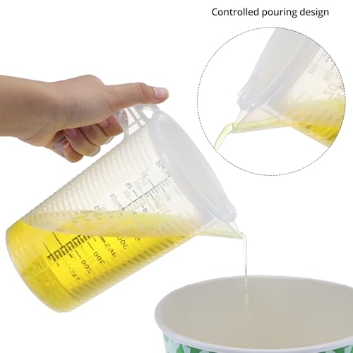 QWORK 2 Pack 32oz (1 Quart) Measuring Pitcher - Plastic, Multipurpose, Polypropylene, with Clear Ounce & Milliliter Markings, Dustproof Lid, for Cooking, Home Hobbies, Shop Oil and Fluids