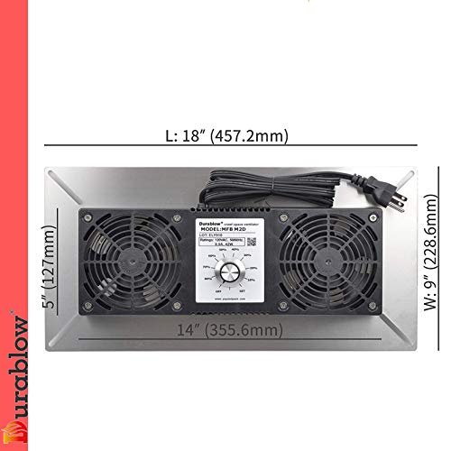Durablow 220 CFM Air-Out Stainless Steel Crawl Space Vent Fan, Dual Fans | with Dehumidistat & Thermostat, Foundation Vent, Radon Mitigation, for Crawl Space, Basement (Stainless Steel, M2D) - color: SUS304 Air-Out, size: SUS304+Dual Fan+Dehumidistat