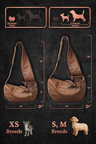 Noah & Paw Dog Sling Carrier for Small Dogs 3-10lb, Dog Sling for Small Dogs and Cats, Dog Carrier with Adjustable Padded Strap, Vegan Leather Lined with Fur, 3X Safety Features, Machine Washable - color: Brown, size: 15.0"L x 6.0"W x 5.5"H