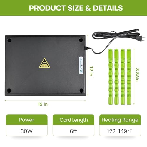 Chick Brooder Heater Plate for 40 Baby Chicks Ducks | 12" x 16" Brooder Heating Plate, Adjustable Height, 30W, 110V - size: 16.3"L x 12.0"W x 3.0"H