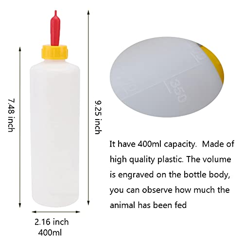 Goat Nipple and Bottles Set for Feeding Sheep Goat Lamb Puppy | 12 Pieces Small Animal Milk Drink Pritchard Nipple 2 Pieces 400 ml Lamb Feeding Bottle Kit - color: White 12