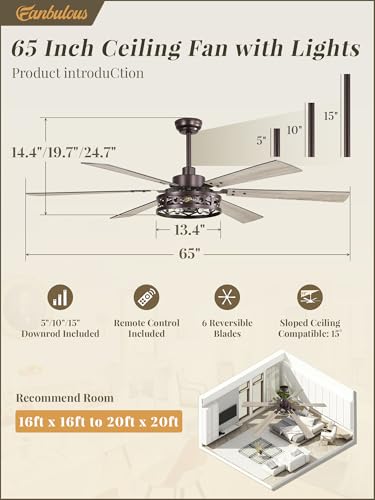 Fanbulous 65 Inch Ceiling Fan with Lights, Farmhouse Caged Ceiling Fans with Remote,Oil Bronze Industrial Ceiling Fans with Quiet Reversible DC Motor, Large Ceiling Fan for Living Room, Bedroom - color: Oil Bronze, size: 65 Inch