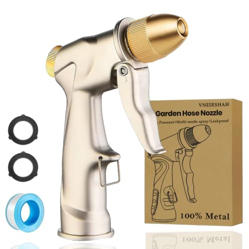 Heavy Duty Metal Hose Nozzle, High Pressure Garden Hose Nozzle | All-Metal Water hose nozzle with 4 Adjustable Spray Patterns, For Watering Plants,Pet Showering,Car Washing&Windows
