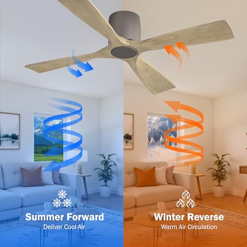 LEDLUX 48" Flush Mount Ceiling Fan without Light, 4 Reversible Blades, 6-Speed Noiseless DC Motor, Low Profile Hugger Ceiling Fan No Light for Living Room, Kitchen, Bedroom, Graphite and Gray - color: Graphite and Gray