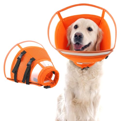Soft Cone for Large Dogs to Stop Licking - Adjustable Recovery E-Collar for After Surgery, Neuter & Wound Protection,Lightweight Breathable Pet Elizabethan Collar to Prevent Biting (Orang, XL) - color: Orange, size: X-Large