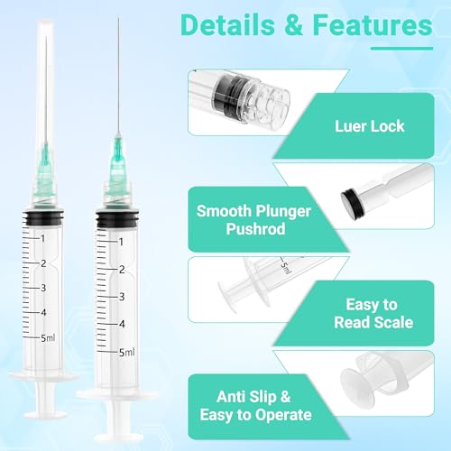 100 Pack 5ml 21Ga 1.5 Inch Industrial Syringes, Plastic Disposable Syringe for Scientific Labs, Liquids Refilling and Measuring - style: 5ml-21G 1.5"