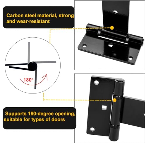 12 Inch Heavy Duty T Strap Hinges (2-Pcs), 4mm Thickened Solid Steel | Black Tee Hinges With Screws,180° Open,Rustproof for Outdoor Wooden Fence Gates, Shed,Barn Door & Farm Gate Hardware (Patent) - size: Middle