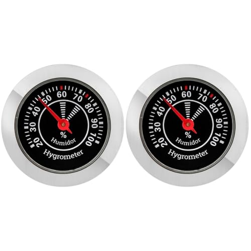 Hemoton 2-Pack Analog Cigar Humidor Hygrometer Round Mechanical Humidor Gauge Small Compact Humidity Meter for Cigar Box Violin Case Home Use