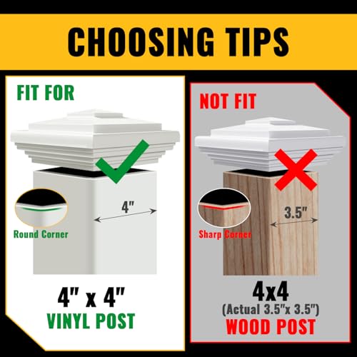 VIVIDA Vinyl Fence Post Caps 4" x 4", White New England PVC Post Cap, 2 PCS | Actual 4" x 4", New England Pyramid Post Cap, PVC Square Post Cover, For Vinyl Fences, Mailboxes & Decks - color: White-2 Pack, size: Actual 4" x 4"
