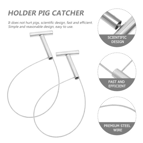 Yardwe 2 Pack Pig Catching Snares, 33.26 Inch Wire Loop Livestock Restraint Tools with Short T-Handles for Ranch and Farm Pig Handling
