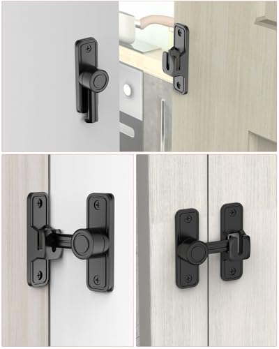 Heavy Duty Gate Latches 90 Degree Right Angle Barn Door Lock, Anti-Theft Sliding Door Lock Latch for Wooden Fence Garden Bathroom Outdoor Garage Window Include Screw (Black) | Anti-Theft Sliding Door Lock Latch for Wooden Fence, Garden, Bathroom, Outdoor,