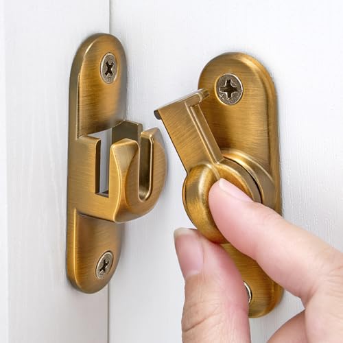 Brass 90/180 Degree Barn Door Latches,Flip Gate Lock | Zinc Alloy Flip Gate Latches,Right Angle Door Lock,for bedroom,garage,sliding door,window,cabinet,drawer,pet enclosures - color: Brass