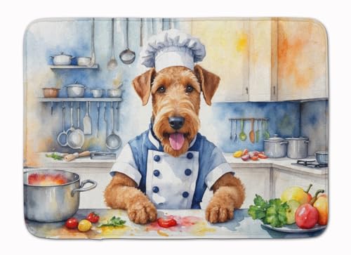 Caroline's Treasures Airedale Terrier The Chef Memory Foam Kitchen Mat Machine Washable Anti-Fatigue Mat Cushion Comfort Bath Mat or Kitchen Rug - color: Airedale Terrier 6181